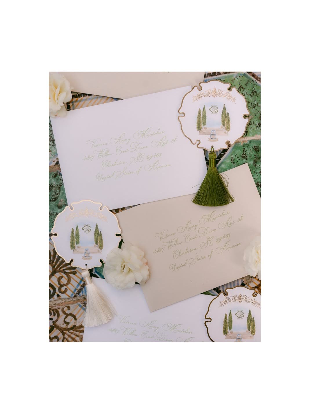 Wedding stationery with a hand-painted Sorrento crest