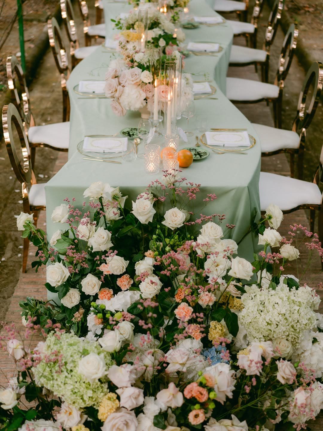Overhead view of the garden reception table